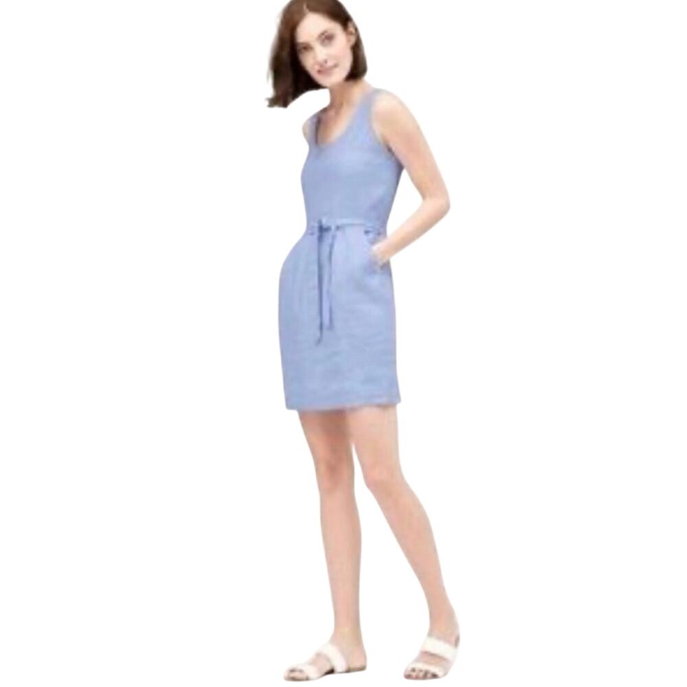 LOFT Women’s Light Blue Linen Belted Keyhole Back Mini Dress